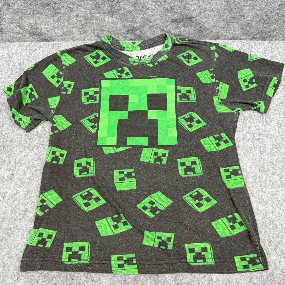 Minecraft Creeper T-Shirt Youth S Mojang Official Black Green Cotton Blend
